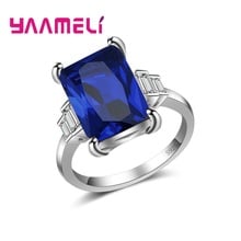 Top Quality Big Square Blue Sapphire Finger Ring Original 925 Silver Charms Engagement Jewelry Rings For Women 2024 - buy cheap