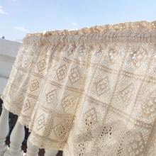 Crochet lace curtains. Rustic cabinet curtains. Short coffee curtain. Half curtain. White and beige. 2024 - buy cheap