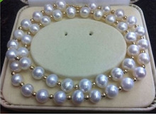 REAL NOBLEST AAA+ 9-10MM AKOYA WHITE NATURAL PEARL NECKLACE 18" 14K GOLD CLASP 2024 - buy cheap