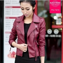 Red black color great quality 2020 Autumn new Korean version PU leather lapel large size women's leather motorcycle jacket w1138 2024 - buy cheap