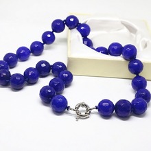 Classical blue lapis lazuli chalcedony jades faceted round beads 14mm pretty women fashion chain necklace jewelry 18inch B1504 2024 - buy cheap