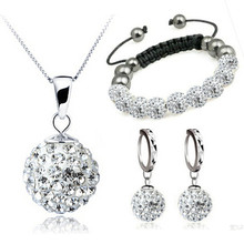 Silver 925 Shiny White Trio Set  Necklace + Earring+Bracelet Solid Silver 2024 - buy cheap