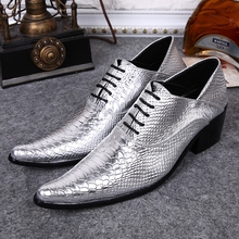 Classic Elegant Sliver Mens Shoes Hidden High Heels Snake Skin Genuine Leather Oxford Shoes For Men Office Business Dress shoes 2024 - buy cheap