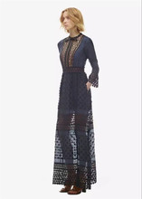Женское кружевное платье-макси sp, синее Повседневное платье с длинным рукавом на заказ, осень 2019 2024 - купить недорого