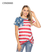 CINDSSD Short Sleeves Women Casual Tshirt Round Neck Knotted Striped Tops Tee Shirt Summer  Star Ladies Loose Tunic Tshirt 2024 - buy cheap