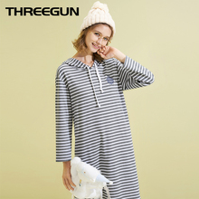 THREEGUN Nightwear Womens Striped Comfortable Nightgowns Casual Dress Loose Home Dresses Soft Sleepshirts Lounge Nightdress New 2024 - buy cheap