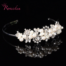 Crystal Rhinestone Pearl Headband Wedding Party Tiara Hair bands Bridal Hair Accessories Flower Girls Hairwear RE108 2024 - buy cheap