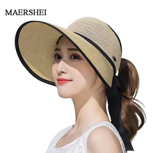 MAERSHEI Summer Boater Hats For Women Straw Sun Hat Lady Girls Ribbon Bow Panma Beach Hat Floppy Female Travel Folding Chapeu 2024 - buy cheap