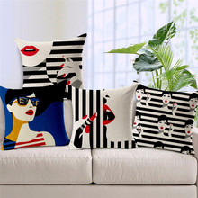 Fashion Sexy Women Printed Cotton Linen Cushion Cover Black and White Stripe Home Decorative Throw Pillow Case Almofadas Cojines 2024 - buy cheap