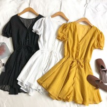 Summer Women Casual Polka Dot Short Jumpsuits Loose Puff Sleeve V-Neck Beach Rompers High Waist Drawstring Playsuits Overalls 2024 - buy cheap