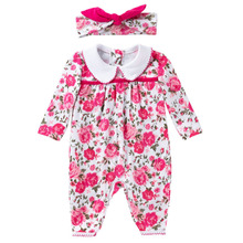 baby girl romper new born baby clothes long sleeve romper floral printing jumpsuit newborn girl romper + headband 2pcs/set 2024 - buy cheap