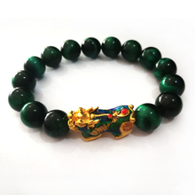 Trendy Imitation Gold 3D Change Colour Wealth Pixiu With Green Tiger Eye Stones Beaded Bracelet Transfer Feng Shui Jewelry 2024 - buy cheap