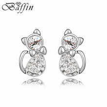 Fashion Cat Stud Earrings Made with Austrian Crystal Women Piercing Jewelry 2024 - buy cheap
