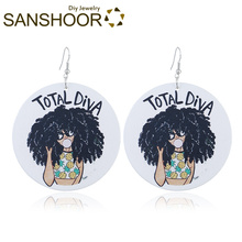 SANSHOOR 60cm Printed Afro Wooden Drop Earrings Curl Hair Total Diva Girl African Dangler Ear Jewelry For Women Gifts 1 Pair 2024 - buy cheap