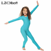 LZCMsoft Childrens Girls Shiny Nylon Dance Gymnastics Long Sleeve Unitard Catsuit Stirrup Kids Full Body Dance Unitards 2024 - buy cheap