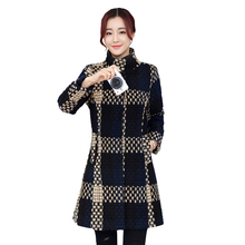 Plaid woolen coats female medium long  2020 autumn winter Korean slim slimming mother plus cotton Windbreaker coat Women's tops 2024 - buy cheap