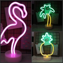 Flamingo / Cactus / Pineapple LED Neon Night Light Base Battery USB Powered Table Lamp Holiday Party Children's Room Decoration 2024 - buy cheap