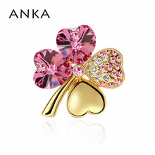 ANKA Clover Crystal Brooch Brooches Gold Color Clover Brooch Pin Crystal Jewelry Main Stone Crystals from Austria #100854 2024 - buy cheap