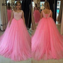 Long Evening Dresses 2019 New With Beading Crystal Sexy Sweetheart Pink Tulle vestido de festa longo Formal Evening Gowns 2024 - buy cheap