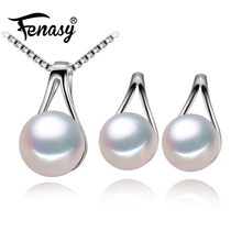 FENASY-Conjuntos de joyas de perlas naturales para collar de perla de mujeres, pendientes de broche a la moda, collares de plata de ley 925 y colgantes 2024 - compra barato