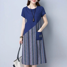 New Hot Women Clothing Striped Patchwork Vintage Long Party Summer Short Sleeve Loose Plus Large Size 3XL A-Line Dress RE2333 2024 - buy cheap