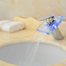 LED Light Glass Waterfall Basin Faucet For Bathroom Three Colors Led Bathroom Faucet Basin Mixer Tap Hot And Cold Water Taps 2024 - buy cheap