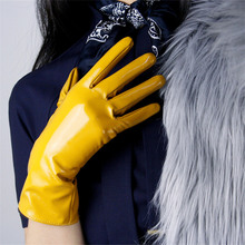 28cm Patent Leather Gloves Warm Medium And Long Section Emulation Leather Bright Black Lined Bright Yellow Ginger Yellow WPU89 2024 - buy cheap