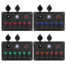 New 12V 24V 6 Gang Car Boat Marine LED Rocker Switch Panel Dual USB Voltmeter Cigarette Lighter  Auto Replacement Parts 2024 - buy cheap