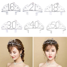Corona de princesa con diamantes de imitación de cristal, pinza para el pelo, regalo de cumpleaños, tocado, Tiara, accesorios de fiesta 2024 - compra barato