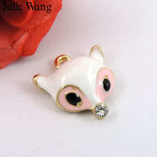 Julie Wang 8pcs Enamel White Fox Charms Rhinestone Nose Animal Pendant Alloy Necklace Bracelet Jewelry Making Earrings Accessory 2024 - buy cheap