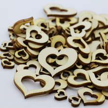 100Pcs Mixed DIY Blank Hollow Wooden Heart Embellishments Crafts Wedding Love Tags String Hanging (Wood Color) 2024 - buy cheap