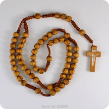 Collar con colgante de cruz de Jesús de INRI, cuentas de madera, joyería de moda católica, novedad 2024 - compra barato