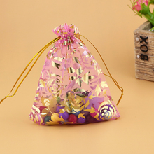 Bolsa de regalo de Organza con cordón rosa, estuche con estampado de rosa dorada, bolsa de regalo para fiesta de boda, 17x23cm, 200 Uds. Por lote 2024 - compra barato