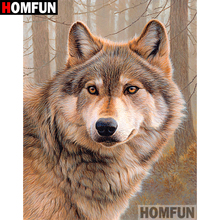 HOMFUN-pintura de diamante redondo/cuadrado completa, cuadro artesanal 5D, punto de cruz bordado de "Animal Lobo", decoración para el hogar, regalo A09549 2024 - compra barato