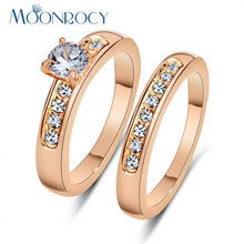 MOONROCY Rose Gold Color Cubic Zirconia Crystal Trendy Rings Dropshipping Jewelry Weeding Couple Ring Silver Color for Women 2024 - buy cheap