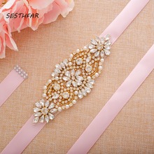 SESTHFAR Pearls Wedding Belt Simple Crystal Bridal Sash Rose Gold Rhinestones Bridal Belt For Wedding Evening Dresses 2024 - buy cheap