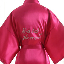 Women Silk Satin Wedding Bridesmaid Robes Maid of Honor With Hot Rhinestone Solid Bathrobe Short Kimono Night Robe Dressing Gown 2024 - buy cheap