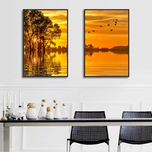 Pinturas de decoración de paisaje de lago, bosque, atardecer nórdico, póster de Arte de pared para sala de estar e impresiones, cuadro en lienzo para decoración del hogar 2024 - compra barato