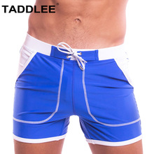 Taddlee Brand Sexy Swimwear Mens Swimsuits Solid Swim Boxer Trunks Surf Board Briefs Bikini Bathing Suits with Pockets Quick Dry 2024 - buy cheap