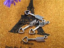 25pcs--Arrow charms-antique Tibetan silver tone Arrow with heart Pendants/Charms,Heart Connector DIY Supplies,7x30mm 2024 - buy cheap