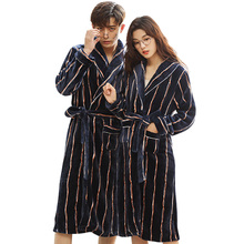 New Winter Robes Thick Warm Flannel Couple Pajamas Long Sleeve Striped Casual Soft Loose Plus Size M-3xl Lovers Bathrobe Pijamas 2024 - buy cheap