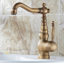 Antique Brass Swivel Spout Bathroom Basin Faucet Single Hole Deck Mounted Single Handle Vessel Sink Mixer Taps Wnf258 2024 - buy cheap