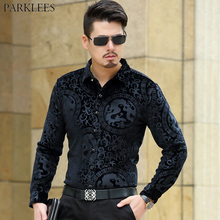 Camisa de terciopelo negro con estampado de dragón chino para hombre, Camisa de manga larga ajustada, suave, de alta calidad, Social, Otoño, 2018 2024 - compra barato