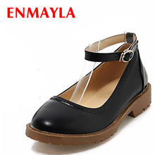 ENAMYLA Flats Casual School Women Flats Sweet Lady Buckle Strap Solid Shoes Woman Flats Brown Black Round Toe Shoes 2024 - buy cheap