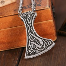 Antique Silver Nordic Knot Dragon Axe Pendnat Norse Viking Rune Talisman Necklace for Men 2024 - buy cheap