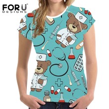 Camiseta feminina de animais forudesigns, camiseta de compressão com estampa de urso e enfermeira, para o verão 2024 - compre barato
