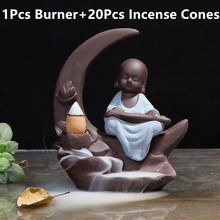 With 20Pcs Cones Buddhist Incense Burner Small Buddha Ceramic Censer Little Monk Backflow Incense Holder 2024 - buy cheap