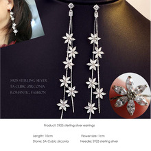 Fashion long Crystal flower 925 sterling silver earings for women Silver S925 jewelry tassel stud earring cz earing female 2024 - buy cheap