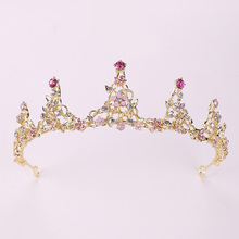 Joyas doradas para el cabello para mujer, Tiaras y coronas de cristal rosa para accesorios para el cabello de boda, diademas de reina de lujo 2019 2024 - compra barato