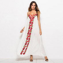 2022 New Women's Dress Summer Beach Dress Rayon Fabric Split Maxi Dress Lace Up Embroidery Vintage Dress Boho Dress 2024 - buy cheap